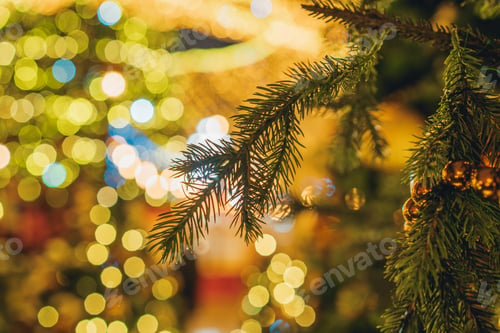 Preview: Christmas decoration and Christmas lights (bokeh) in Moscow, holiday season