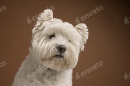 Preview: white West Highland White Terrier dog on a dark isolated background