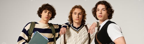 Preview: Young stylish friends capture a moment of camaraderie with fashionable attire and confident poses
