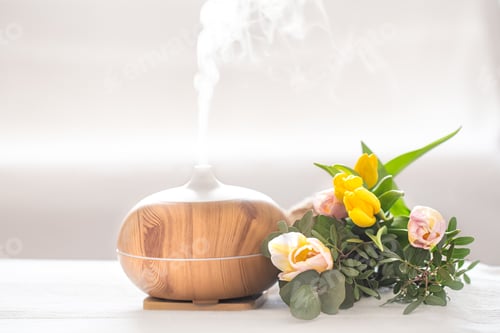 Preview: Aroma oil diffuser lamp on the table .