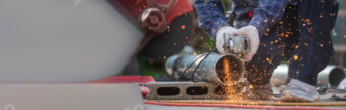 Preview: Construction Worker hands using Welding machinery iron metal sparking