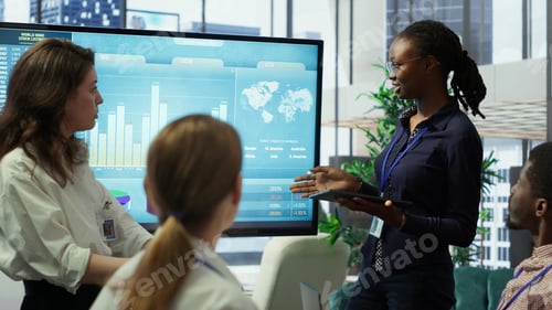 Preview: PR team presenting infographics and digital marketing insights for growth