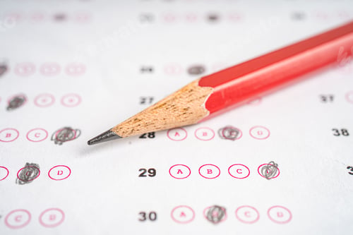 Preview: Answer sheets with pencil drawing fill to select choice, education concept.