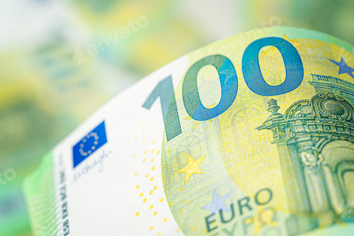 Preview: European currency one hundred bill. Close up, selective focus
