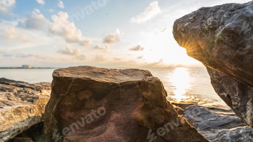 Preview: Rock sea, Stone on sunset sky landscape background in the evening