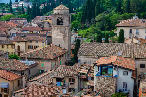 Preview: View at Malcesine with castle Castello Scaligero at the shore of Lake Garda, Italy