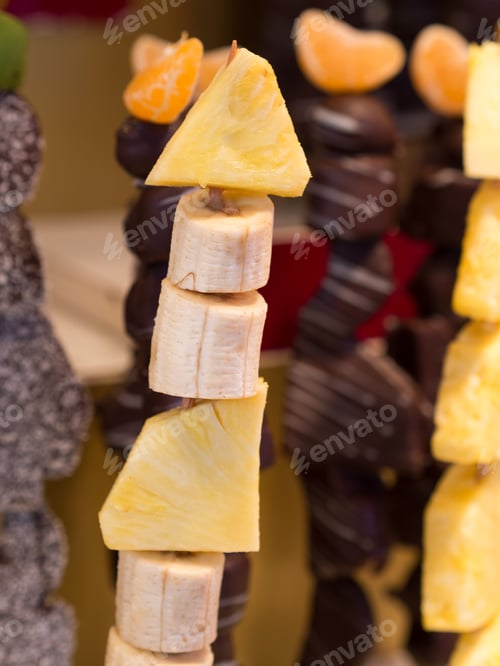 Preview: Fruit Kabob Featuring Banana and Pineapple Chunks
