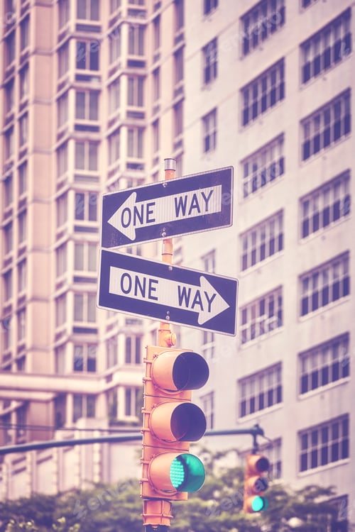 Preview: Traffic lights and One Way signs on Manhattan, NYC.