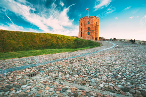 Preview: Vilnius, Lithuania. Cobblestone Road To Famous Tower Of Gediminas Or Gedimino In Historic Center