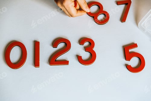 Preview: Numbers of wood from 0 to 9 isolated on white background.