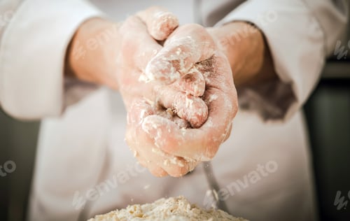 Preview: Kitchen Chef Preparing Organic Dough For a Bake