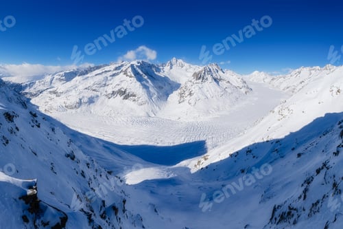 Preview: Aletsch glacier at the winter time. Switzerland. Winter mountain landscape.