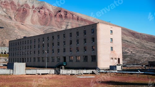 Preview: Abandoned building in Pyramiden, Svalbard revealing remnants of a past mining community