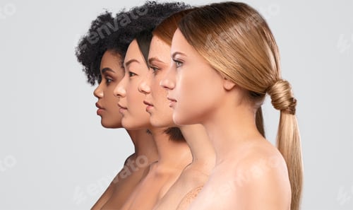 Preview: Beautiful multiethnic women standing in row