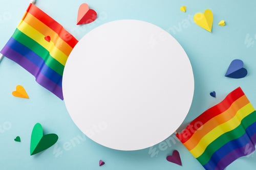 Preview: Celebrating LGBTQ+ Pride Month in July with a vibrant display of pride flags and rainbow hearts