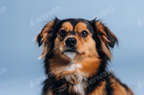 Preview: A beautiful mixed-breed dog against a light blue background