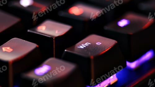 Preview: Modern gaming keyboard close-up with beautiful color backlight. computer keyboard
