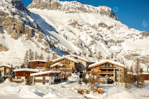 Preview: Alpine winter mountain landscape. French Alps with snow.