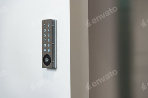 Preview: Electronic digital door lock on white office wall