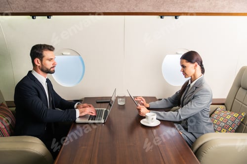Preview: Business team on private jet