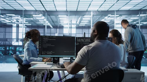 Preview: Developer typing code on PC to mend data center racks