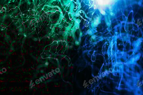 Vista previa: Fondo abstracto en tonos azul neón y verde. Larga exposición de luces