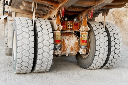 Preview: Giant wheels and suspension system of a mining truck