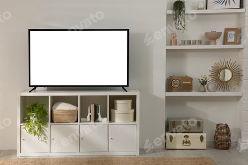Preview: Modern TV set on stand in room