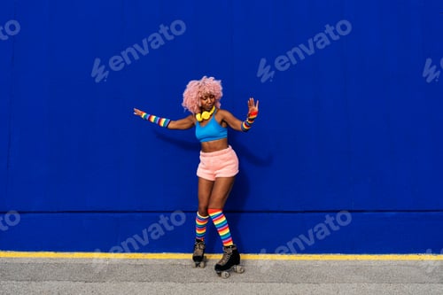 Preview: Beautiful woman skating with roller skates and having fun.