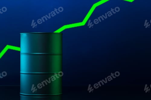 Preview: Price of american oil is changing concept. Black barrel with oil and graph