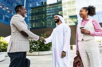 Preview: Group of multiethnic business people meeting an emirati businessman