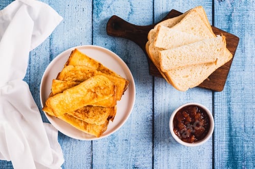 Preview: French crispy sweet toast on plate on table top view