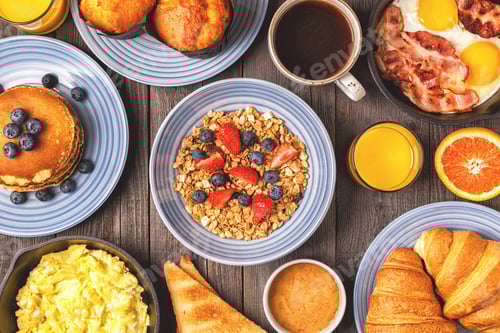 Preview: Delicious breakfast on a rustic table.