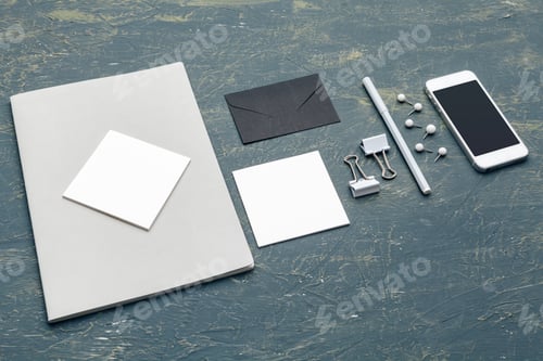 Preview: Stationery mock up on wooden background. Responsive design template. Branding identity mock up