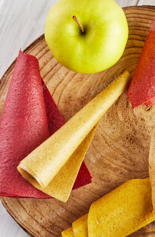 Preview: Sweet pure fruit pastille in rolls. Healthy sweets - lozenges, fruit chips.