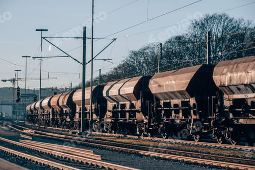 Preview: Cargo train on railways on a sunny day