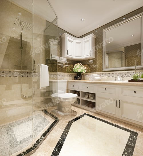 Preview: 3d rendering modern bathroom with luxury tile decor