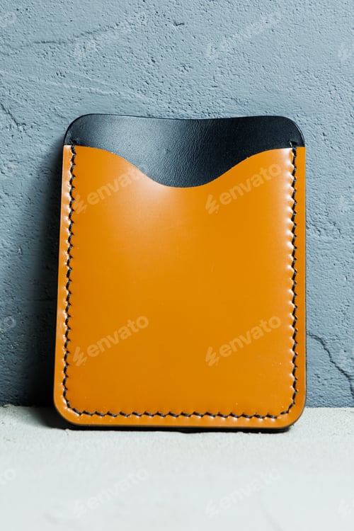 Preview: Handmade brown leather card holder. Handmade products made of genuine leather.