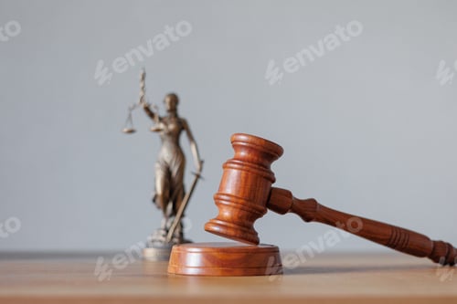 Preview: soft selective focus, the symbol of justice and justice is a statuette of the goddess Themis judge's