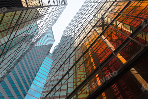 Preview: Office buildings windows. Glass architecture facade design with reflection