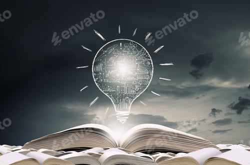 Preview: Old Opened Book With Business Strategy Sketches