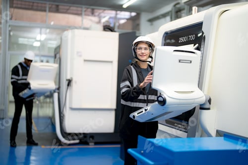 Preview: Technology Engineer Working in Factory. Engineer testing a robotic production in robotics facility.