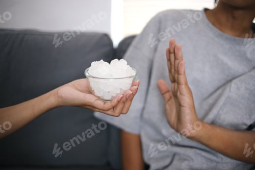 Preview: Hands Denial White Sugar Cubes. No Sugar