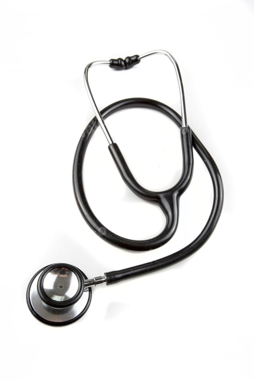 Preview: Stethoscope on white background with copy space top view