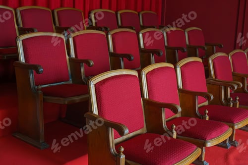 Preview: Empty Rows Of Retro Red Theater Or Cinema Seats With Red Upholstery.