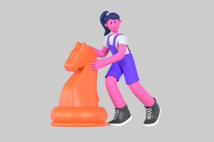 Preview: Woman moving large chess knight