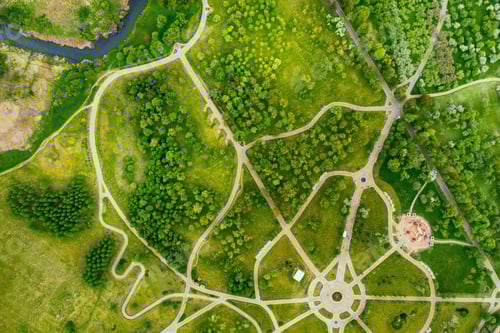 Preview: View from the height of the loshitsky Park in Minsk.Winding paths in loshitsky Park.Belarus.Apple