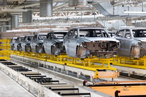 Preview: Photo of automobile production line. Modern car assembly plant. Modern and high-tech automotive