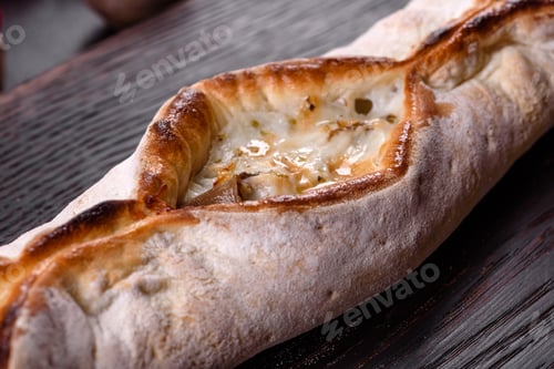Preview: Delicious fresh street pizza with chicken, mushrooms and cheese