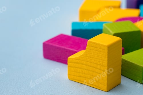 Preview: Wooden toy building kit details on blue background